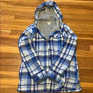 Ll Bean button up fleece lined flannel hoodie